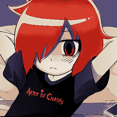 Tomoko from Watamote edited to look like me, with red hair and an Alice in Chains band shirt